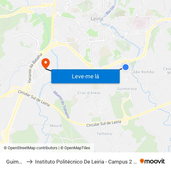 Guimarota to Instituto Politécnico De Leiria - Campus 2 Estg / Esslei / Ued map