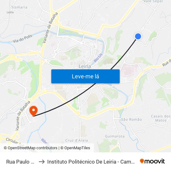 Rua Paulo VI / N350 to Instituto Politécnico De Leiria - Campus 2 Estg / Esslei / Ued map