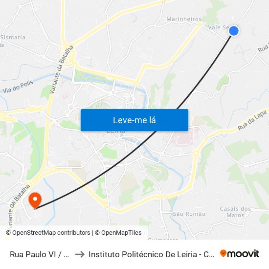 Rua Paulo VI / Rua Vale Sepal to Instituto Politécnico De Leiria - Campus 2 Estg / Esslei / Ued map