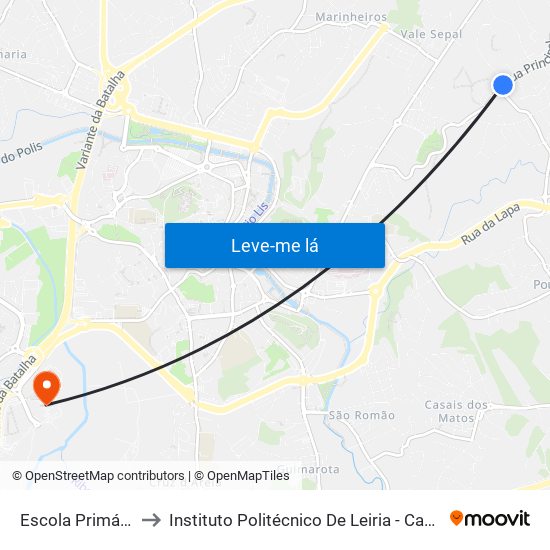 Escola Primária Andrinos to Instituto Politécnico De Leiria - Campus 2 Estg / Esslei / Ued map
