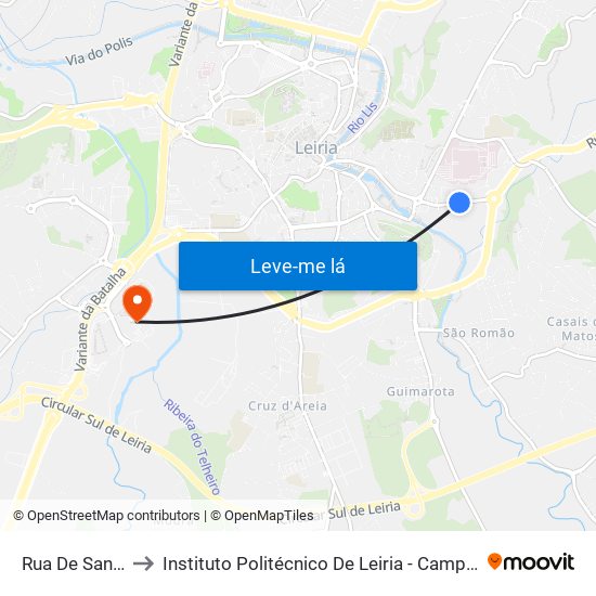 Rua De Santo André to Instituto Politécnico De Leiria - Campus 2 Estg / Esslei / Ued map