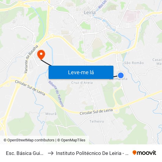 Esc. Básica Guimarota (N356-2) to Instituto Politécnico De Leiria - Campus 2 Estg / Esslei / Ued map
