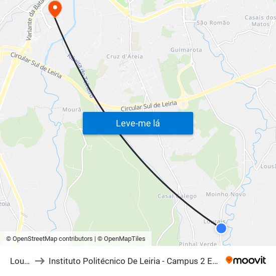 Lourais to Instituto Politécnico De Leiria - Campus 2 Estg / Esslei / Ued map