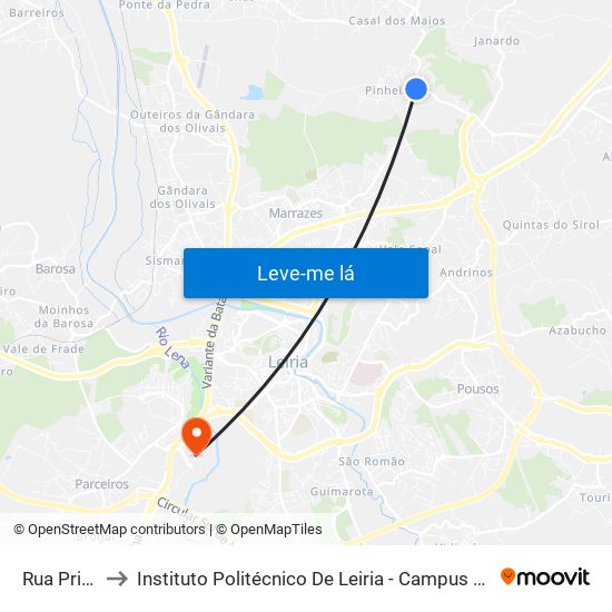 Rua Principal to Instituto Politécnico De Leiria - Campus 2 Estg / Esslei / Ued map
