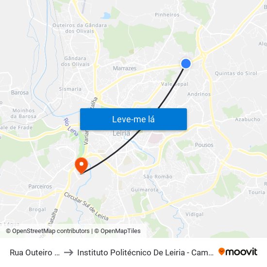 Rua Outeiro Do Pomar to Instituto Politécnico De Leiria - Campus 2 Estg / Esslei / Ued map
