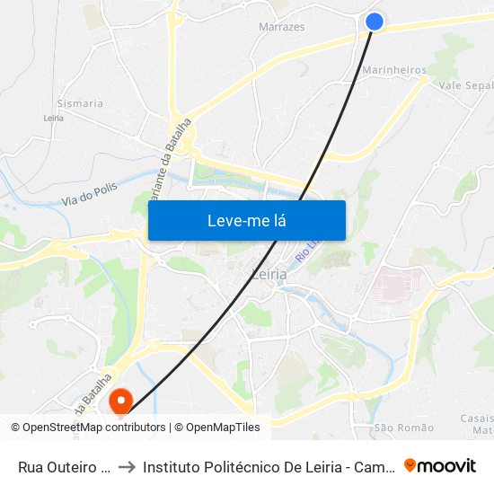 Rua Outeiro Do Pomar to Instituto Politécnico De Leiria - Campus 2 Estg / Esslei / Ued map