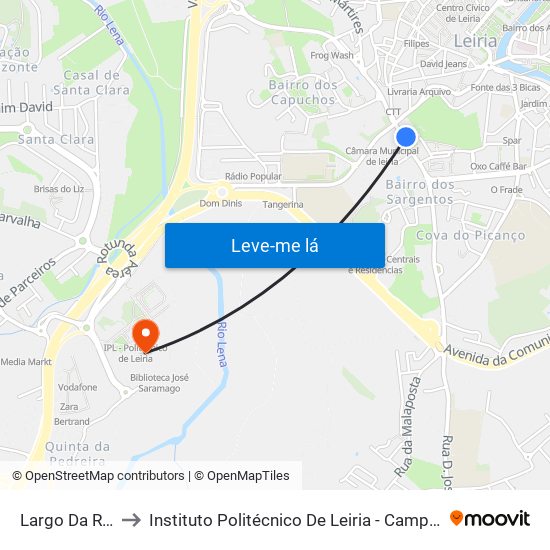 Largo Da República to Instituto Politécnico De Leiria - Campus 2 Estg / Esslei / Ued map