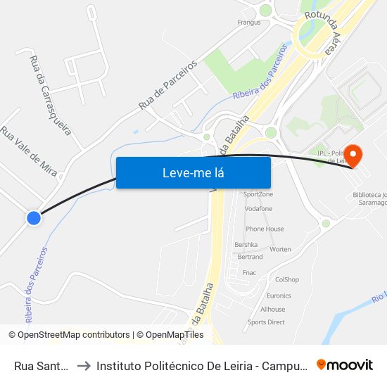 Rua Santa Maria to Instituto Politécnico De Leiria - Campus 2 Estg / Esslei / Ued map