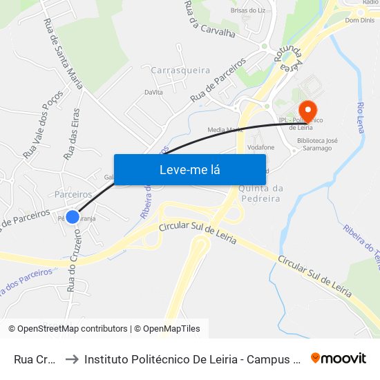 Rua Cruzeiro to Instituto Politécnico De Leiria - Campus 2 Estg / Esslei / Ued map