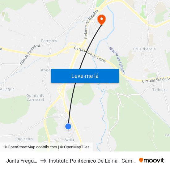Junta Freguesia Azoia to Instituto Politécnico De Leiria - Campus 2 Estg / Esslei / Ued map