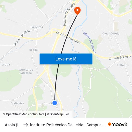 Azoia (Igreja) to Instituto Politécnico De Leiria - Campus 2 Estg / Esslei / Ued map