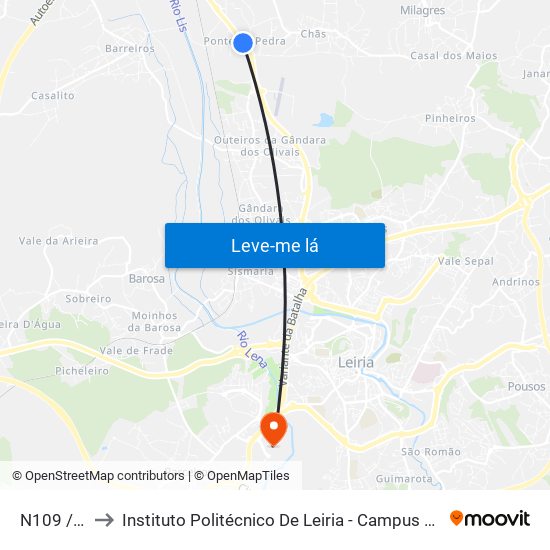 N109 / Chãs to Instituto Politécnico De Leiria - Campus 2 Estg / Esslei / Ued map
