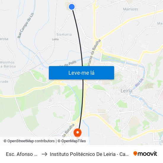 Esc. Afonso Lopes Vieira to Instituto Politécnico De Leiria - Campus 2 Estg / Esslei / Ued map