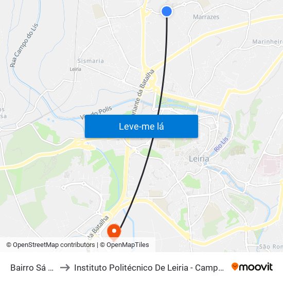 Bairro Sá Carneiro to Instituto Politécnico De Leiria - Campus 2 Estg / Esslei / Ued map