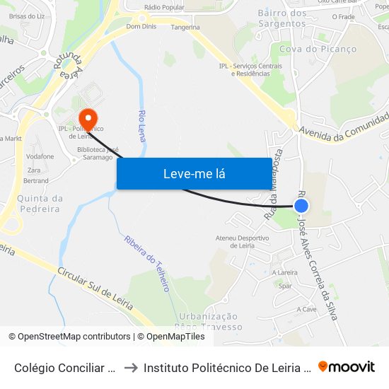 Colégio Conciliar De Maria Imaculada to Instituto Politécnico De Leiria - Campus 2 Estg / Esslei / Ued map