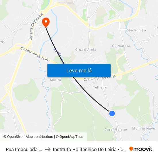 Rua Imaculada Conceição 127 to Instituto Politécnico De Leiria - Campus 2 Estg / Esslei / Ued map