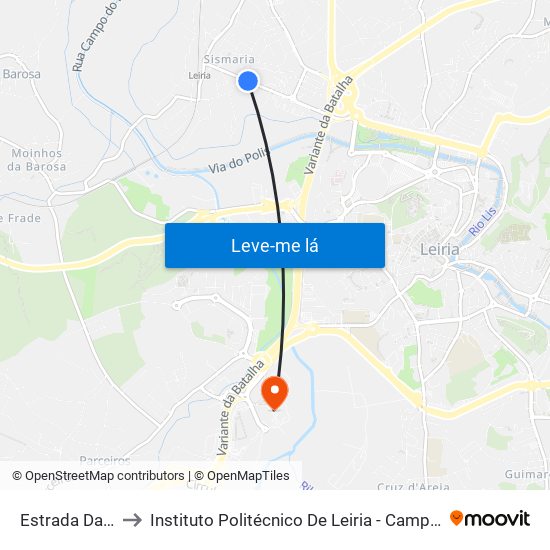 Estrada Da Estação to Instituto Politécnico De Leiria - Campus 2 Estg / Esslei / Ued map