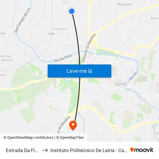 Estrada Da Figueira Da Foz to Instituto Politécnico De Leiria - Campus 2 Estg / Esslei / Ued map