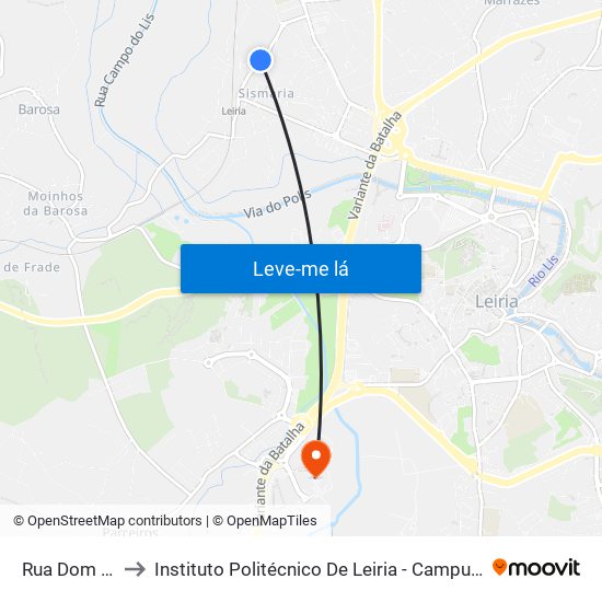 Rua Dom Carlos I to Instituto Politécnico De Leiria - Campus 2 Estg / Esslei / Ued map