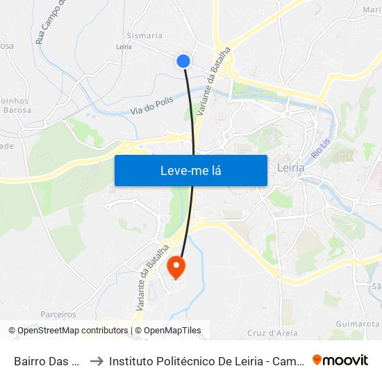 Bairro Das Almoinhas to Instituto Politécnico De Leiria - Campus 2 Estg / Esslei / Ued map