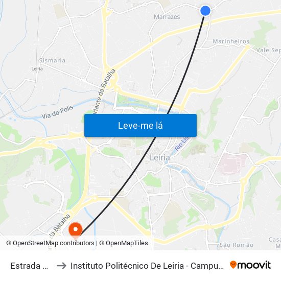 Estrada S. Tiago to Instituto Politécnico De Leiria - Campus 2 Estg / Esslei / Ued map