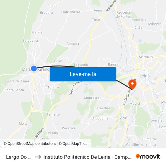 Largo Do Luzeirão to Instituto Politécnico De Leiria - Campus 2 Estg / Esslei / Ued map