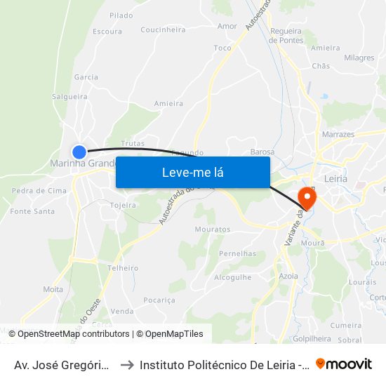 Av. José Gregório (Zona Comercial) to Instituto Politécnico De Leiria - Campus 2 Estg / Esslei / Ued map