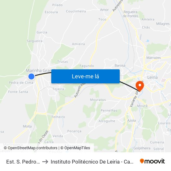 Est. S. Pedro De Moel 1 to Instituto Politécnico De Leiria - Campus 2 Estg / Esslei / Ued map