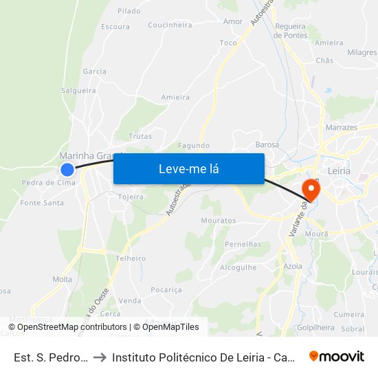 Est. S. Pedro De Moel 2 to Instituto Politécnico De Leiria - Campus 2 Estg / Esslei / Ued map