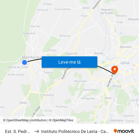 Est. S. Pedro De Moel 2 to Instituto Politécnico De Leiria - Campus 2 Estg / Esslei / Ued map