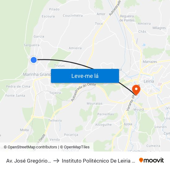 Av. José Gregório (Parque Engenho) to Instituto Politécnico De Leiria - Campus 2 Estg / Esslei / Ued map