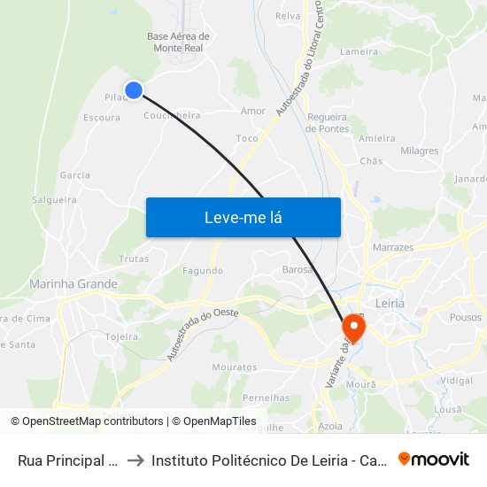 Rua Principal (Lavadouro) to Instituto Politécnico De Leiria - Campus 2 Estg / Esslei / Ued map