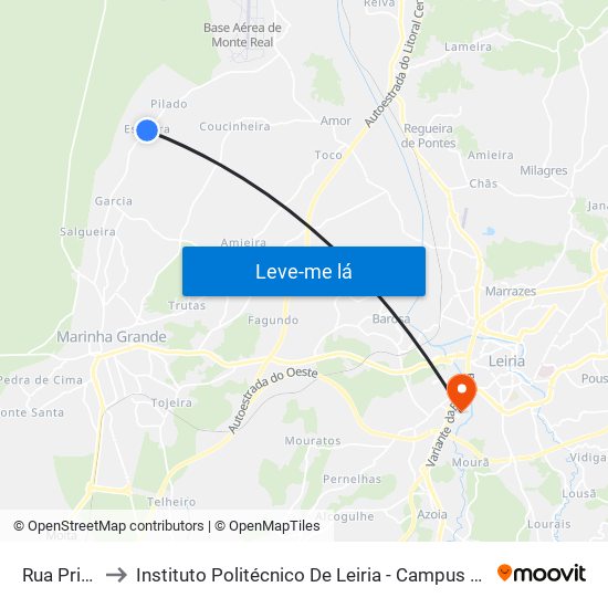 Rua Principal to Instituto Politécnico De Leiria - Campus 2 Estg / Esslei / Ued map