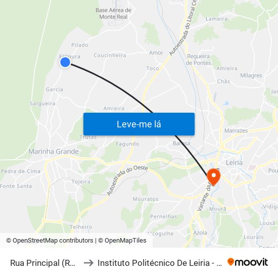 Rua Principal (Rua Cova Do Lobo) to Instituto Politécnico De Leiria - Campus 2 Estg / Esslei / Ued map