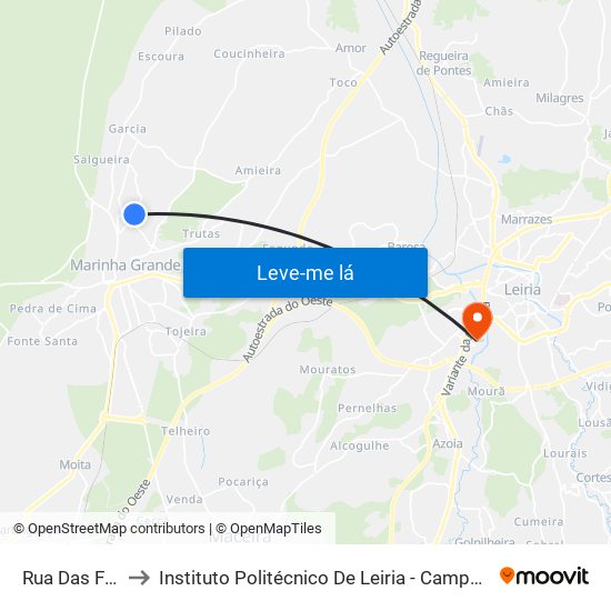 Rua Das Figueiras to Instituto Politécnico De Leiria - Campus 2 Estg / Esslei / Ued map