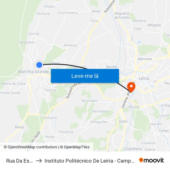 Rua Da Esperança to Instituto Politécnico De Leiria - Campus 2 Estg / Esslei / Ued map