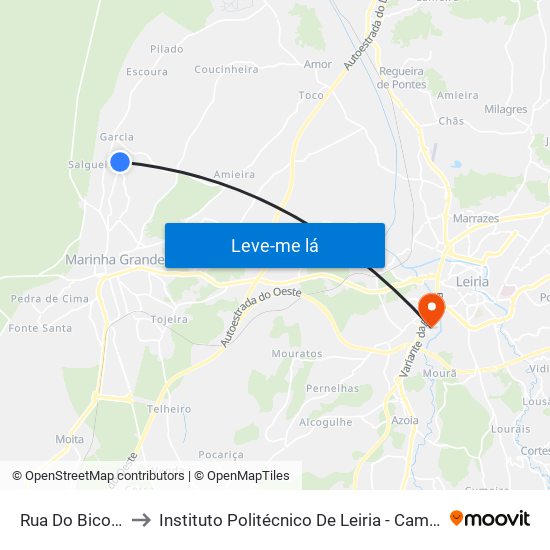 Rua Do Bico Da Garcia to Instituto Politécnico De Leiria - Campus 2 Estg / Esslei / Ued map