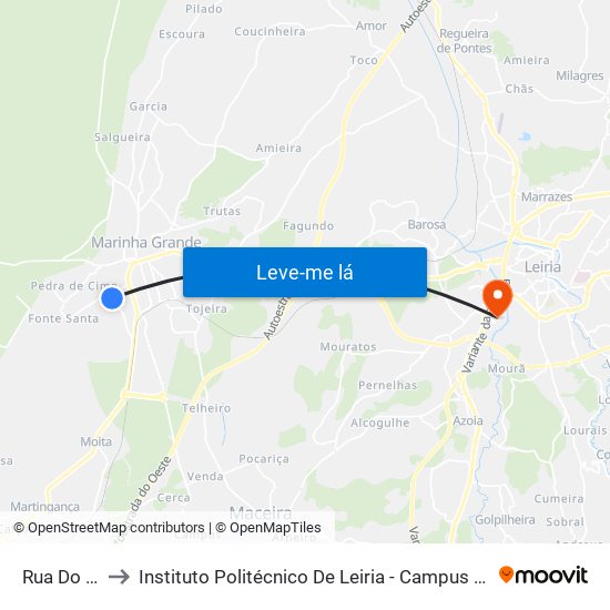 Rua Do Brasil to Instituto Politécnico De Leiria - Campus 2 Estg / Esslei / Ued map