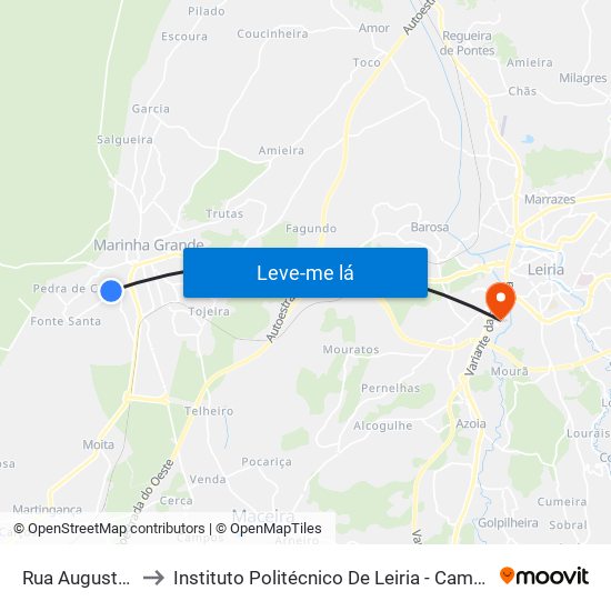 Rua Augusto Torneira to Instituto Politécnico De Leiria - Campus 2 Estg / Esslei / Ued map