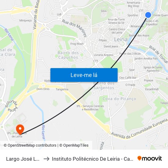 Largo José Lúcio Da Silva to Instituto Politécnico De Leiria - Campus 2 Estg / Esslei / Ued map