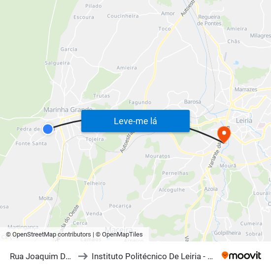 Rua Joaquim Da Silva Couceiro to Instituto Politécnico De Leiria - Campus 2 Estg / Esslei / Ued map
