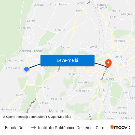 Escola Da Amieirinha to Instituto Politécnico De Leiria - Campus 2 Estg / Esslei / Ued map