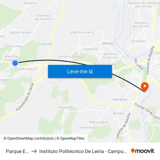 Parque E.N.242 to Instituto Politécnico De Leiria - Campus 2 Estg / Esslei / Ued map