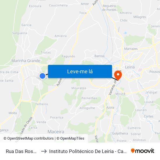 Rua Das Rosas Silvestres to Instituto Politécnico De Leiria - Campus 2 Estg / Esslei / Ued map