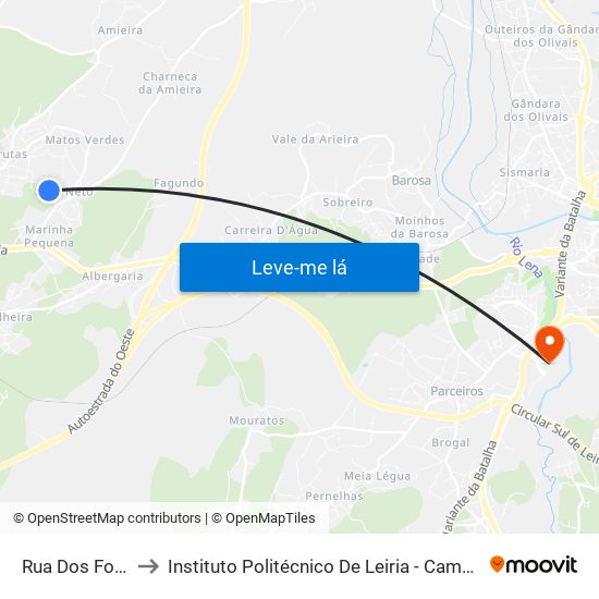 Rua Dos Foscadores to Instituto Politécnico De Leiria - Campus 2 Estg / Esslei / Ued map