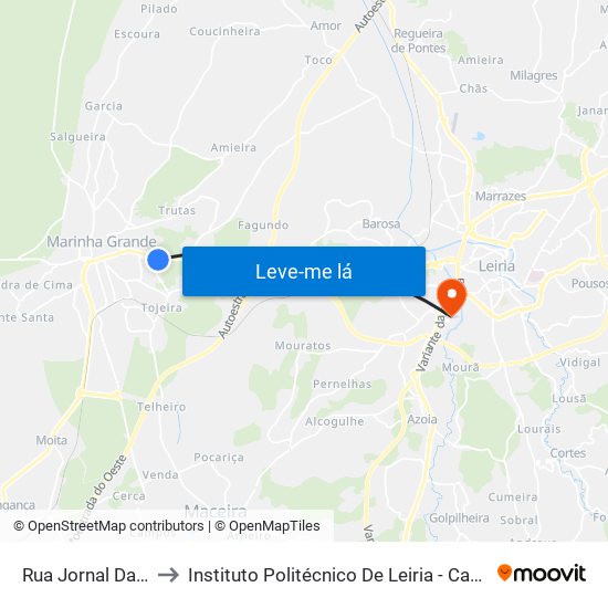 Rua Jornal Da M.ª Grande to Instituto Politécnico De Leiria - Campus 2 Estg / Esslei / Ued map