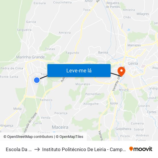 Escola Da Comeira to Instituto Politécnico De Leiria - Campus 2 Estg / Esslei / Ued map