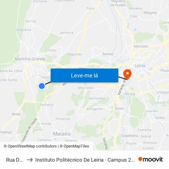 Rua Da Paz to Instituto Politécnico De Leiria - Campus 2 Estg / Esslei / Ued map