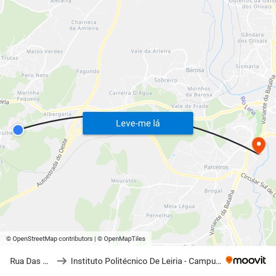 Rua Das Cavadas to Instituto Politécnico De Leiria - Campus 2 Estg / Esslei / Ued map