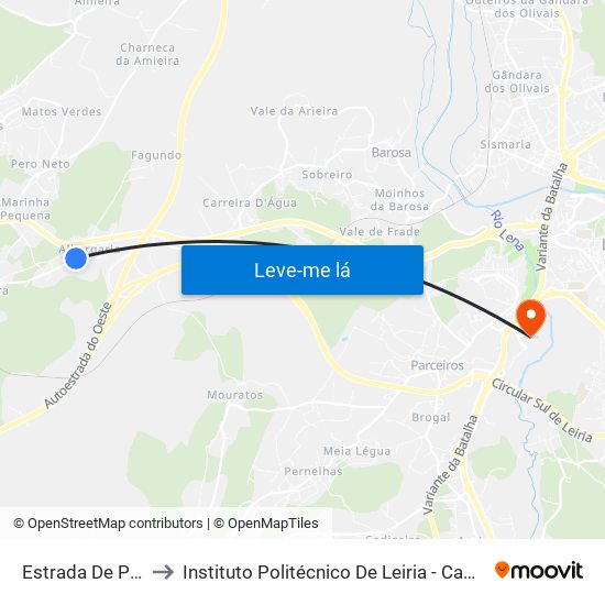 Estrada De Picassinos 2 to Instituto Politécnico De Leiria - Campus 2 Estg / Esslei / Ued map